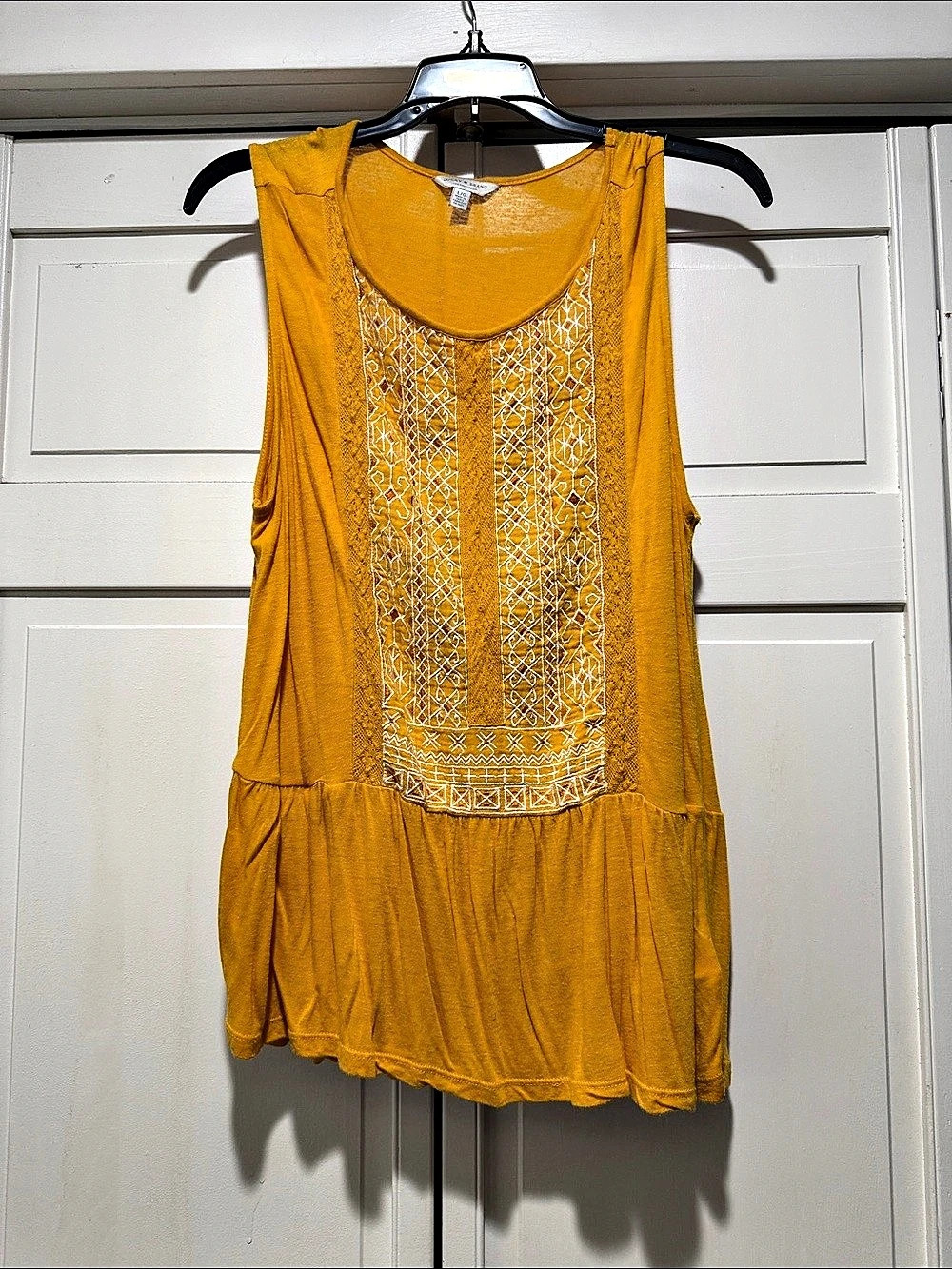 Lucky Brand Embroidered Peplum Tank Top Yellow Sleeveless Tunic